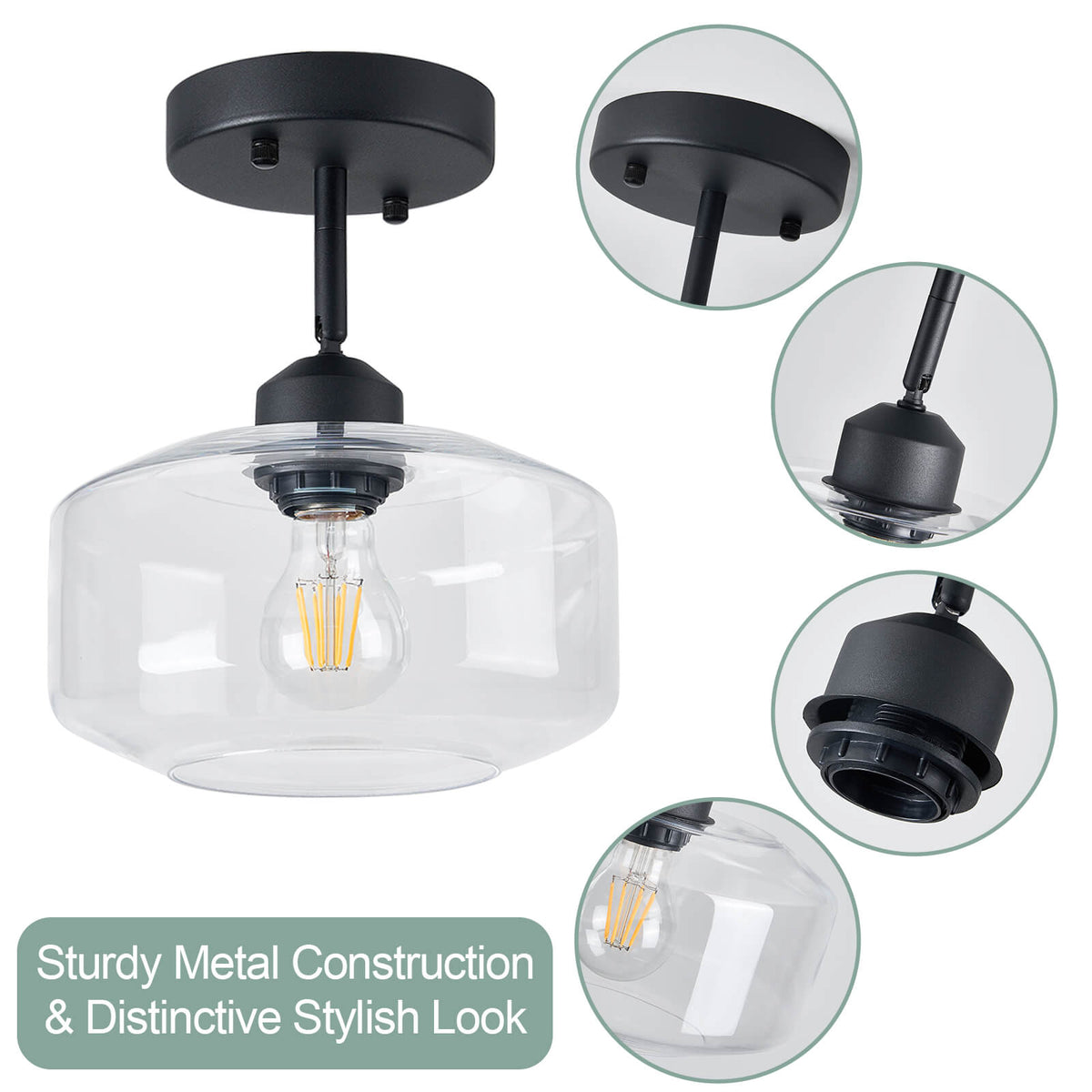 Matte Black Semi Flush Mount Light