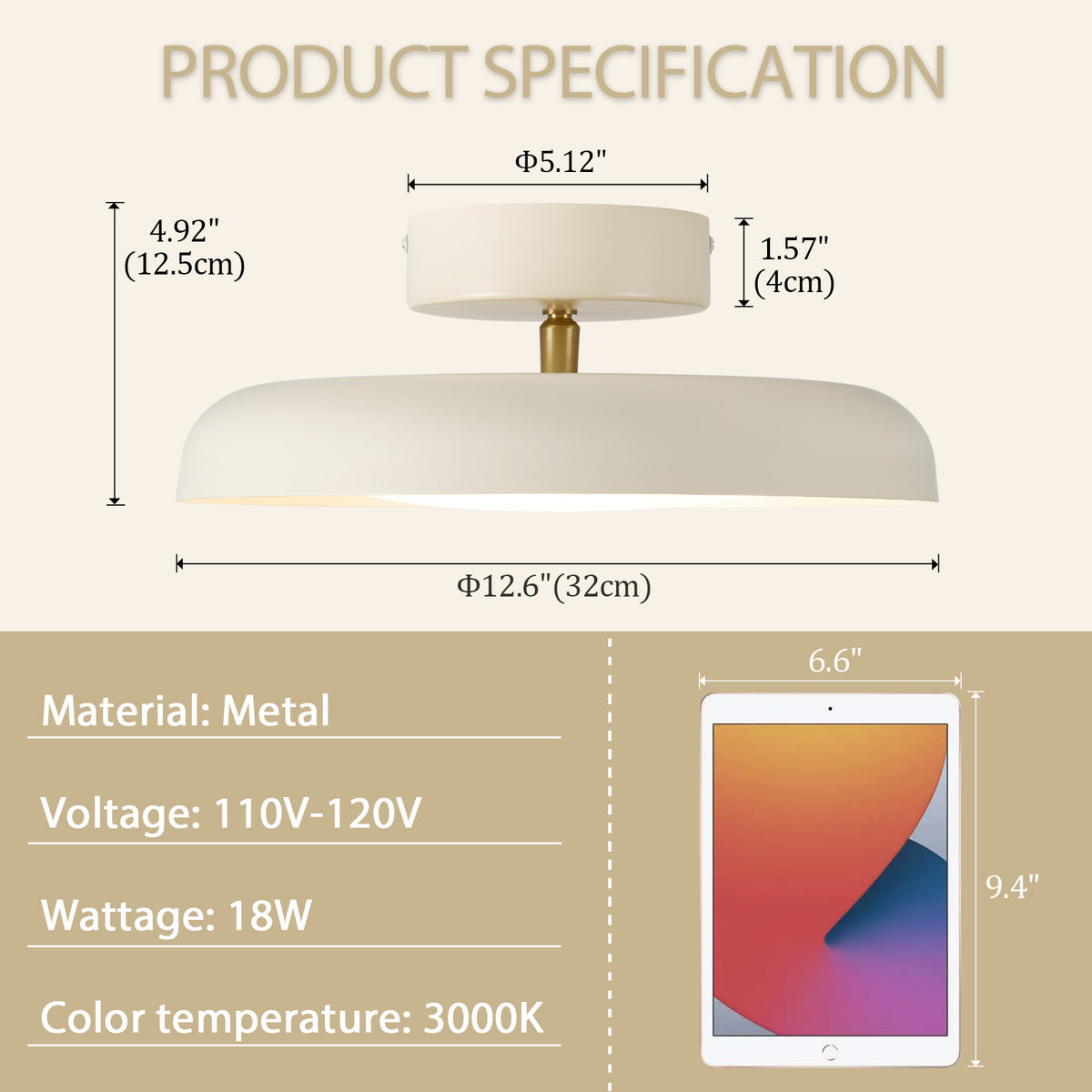 BISAMIYA  LED Cream Ceiling Light