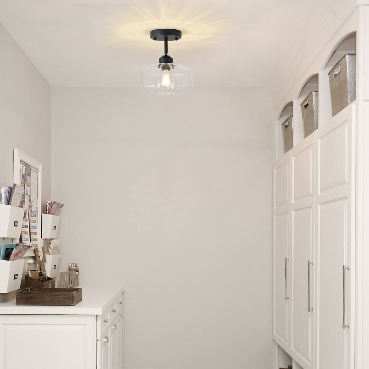 Ribbed Clear Glass Flush Mount