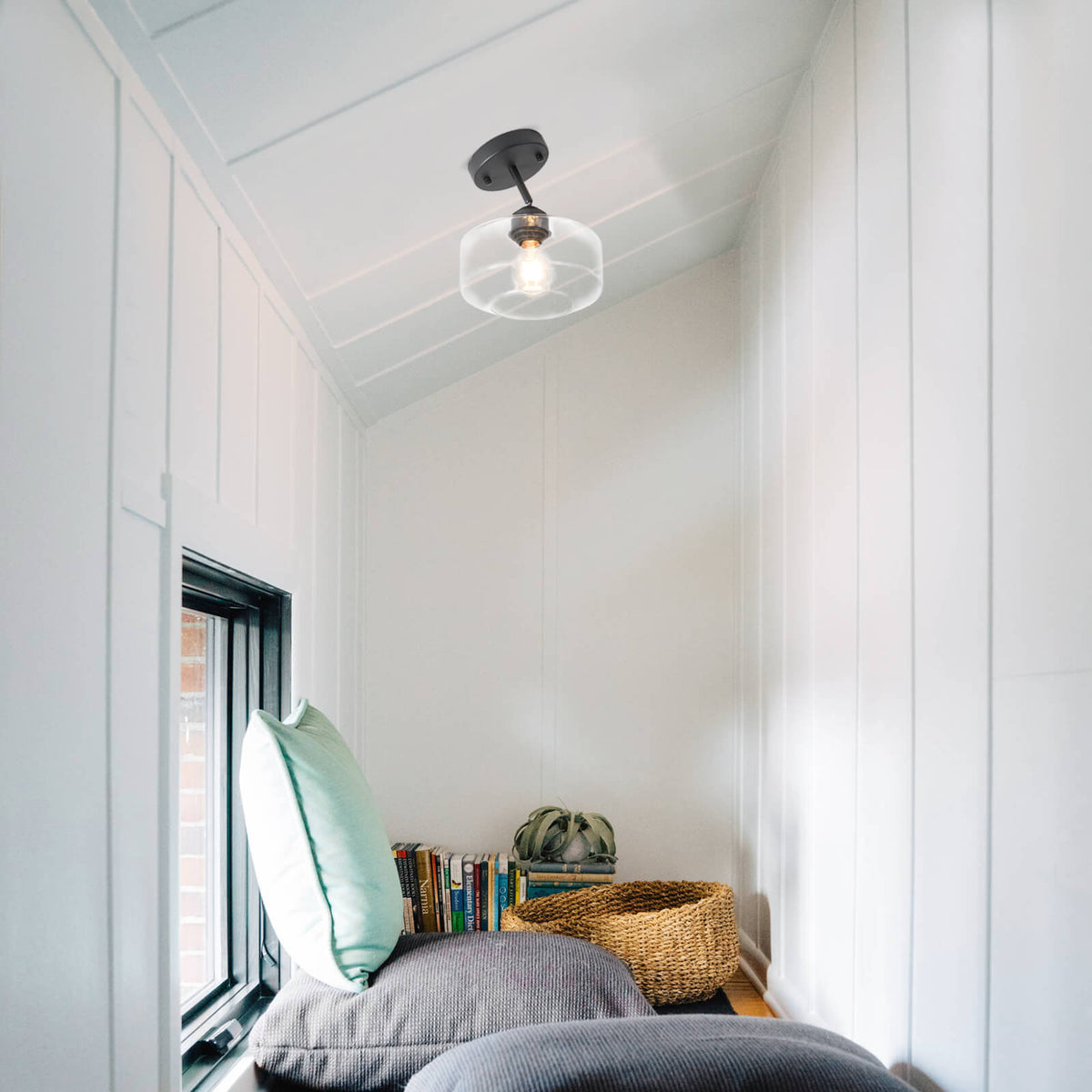 Matte Black Semi Flush Mount Light