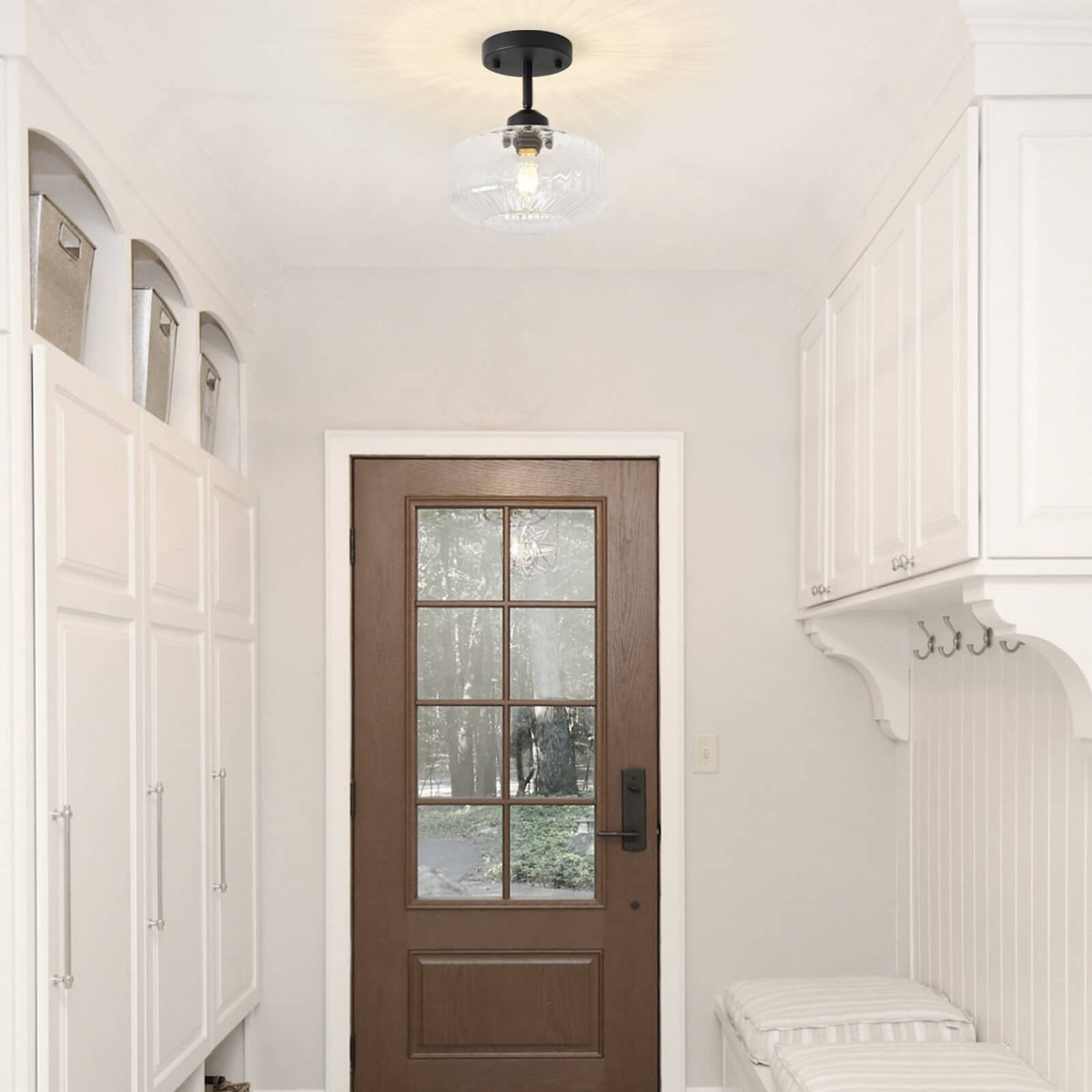 Ribbed Clear Glass Flush Mount